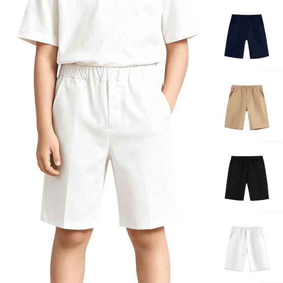 Boys Shorts Elastic Waist Flat Front With Pockets Summer Daily Casual Hiking Chino Shorts,Sizes 3-17