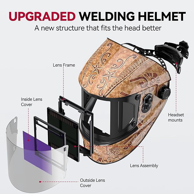ARCCAPTAIN Large Viewing Screen Auto Darkening Welding Helmet, 3.93" x 3.66" True Color 1/1/1/1, Solar Powered with 4 Arc Sensors, Wide Shade 4/5-9/9-13 ,Woodcarving