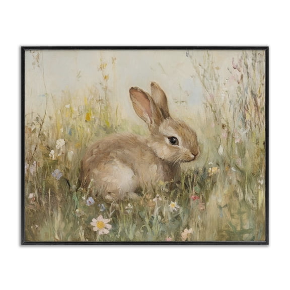 Stupell Industries Shabby Chic Brown Bunny in Flower Meadow Black Framed Giclee Art, 14 x 11, by Petals Prints Design