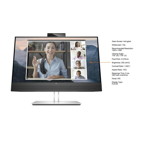HP - E24mv G4 FHD Conferencing Monitor 23.8 LCD FHD - Black, Silver