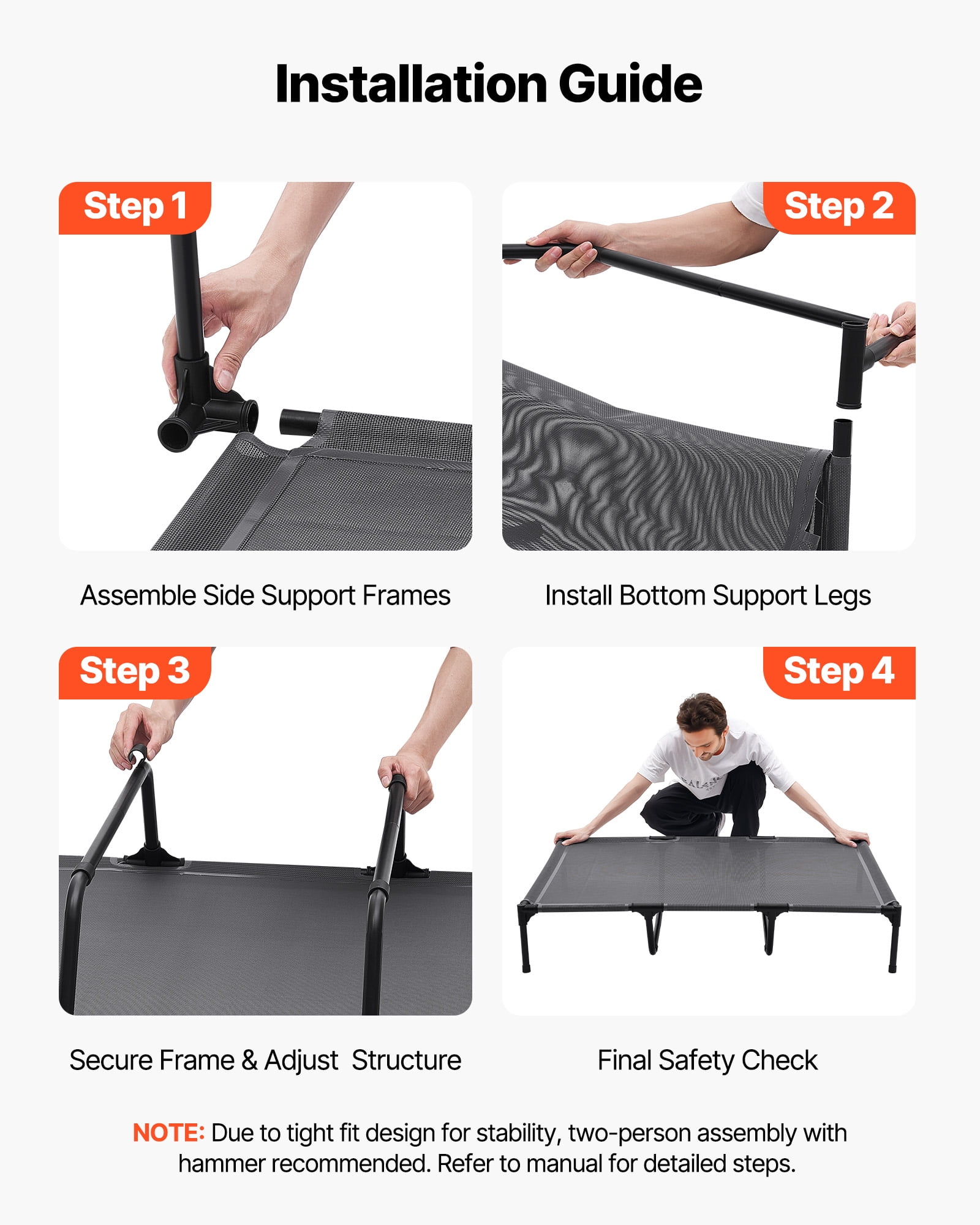 VEVOR Elevated Dog Bed for Large Dogs, Portable Raised Dog Cot with Steel Metal Frame and Breathable Teslin Mesh, Indoor & Outdoor Pet Cooling Raised Hammock Bed, XL, Gray