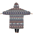 thumbnail image 2 of Oversized Wearable Blanket Hoodie,Blue Boho Tribal Triangles and Arrows Pattern Sherpa Blanket Hoodie with Super Pockets,Super Warm Fuzzy Pullover for Women & Men, 2 of 6