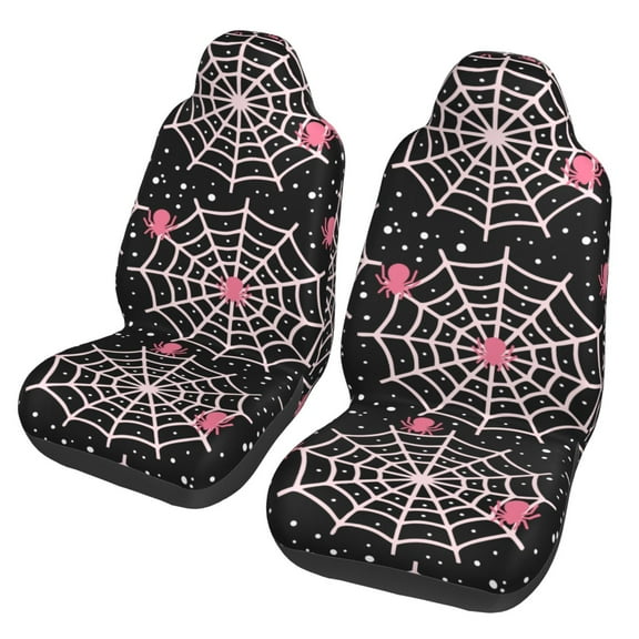TEQUAN Front Seat Covers, Halloween Pink Spider Web Pattern 2 Piece Car Seat Cover Fit Most Car SUV Truck Van