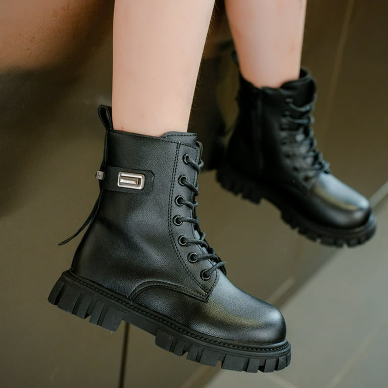 nsendm Female Shoes Big Kid Boots for Junior Girls Thick Soled Boots Fashionable Baby Soft Soled High Top Boots Big Girls Winter Boots Size 1 Black