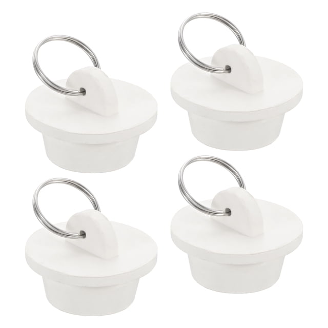 Tapón de drenaje de goma de 4 piezas con anillo colgante se adapta de 1 pulgada a 1-1/8 pulgadas, blanco