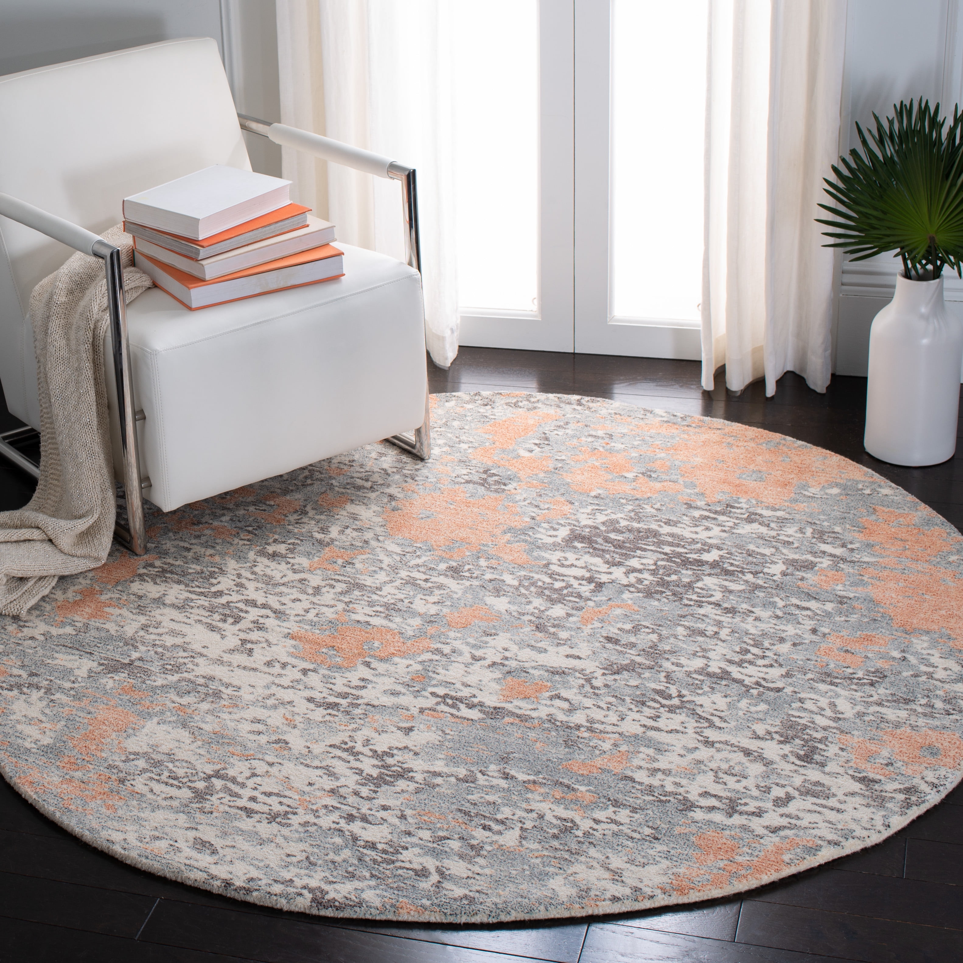 SAFAVIEH Restoration Vintage Dzvezda Abstract Area Rug, Rust/Grey, 6' x 6' Round
