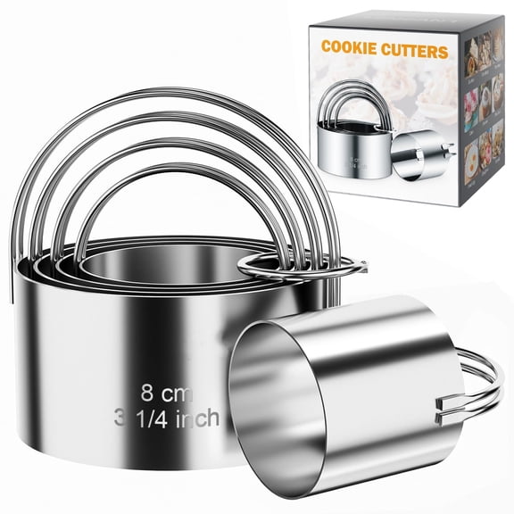 Round Cookie Cutters with Handle - Donut Hole Cookie Biscuit Cutter Set(5 Pieces/Set),Stainless Steel Circle Cutters Donut Cutter Mold Tool with R