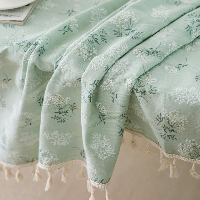 Korean Style Daisy Tassels Cotton Floral Tablecloth Tea Table Decoration Rectangle Table Cover For Kitchen Wedding Dining Room Yening