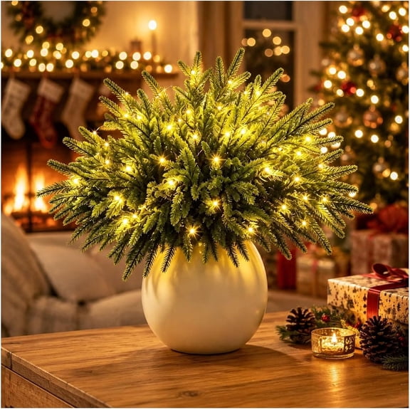 Twinkling Tree Enchanted Evergreen Pine, Warm Led Glow, Realistic Silk, Enchanted Evergreen Pine With Lights, Twinkling Olive Branches For Indoor Decor Christmas