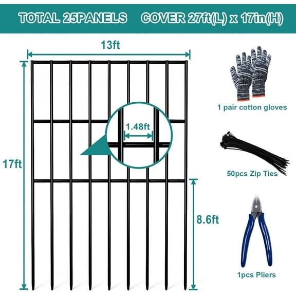 25pcs Garden Fence Animal Barrier 27ft X 17in No  Rustproof Dog Rabbit Blocker for Yard  Outdoor