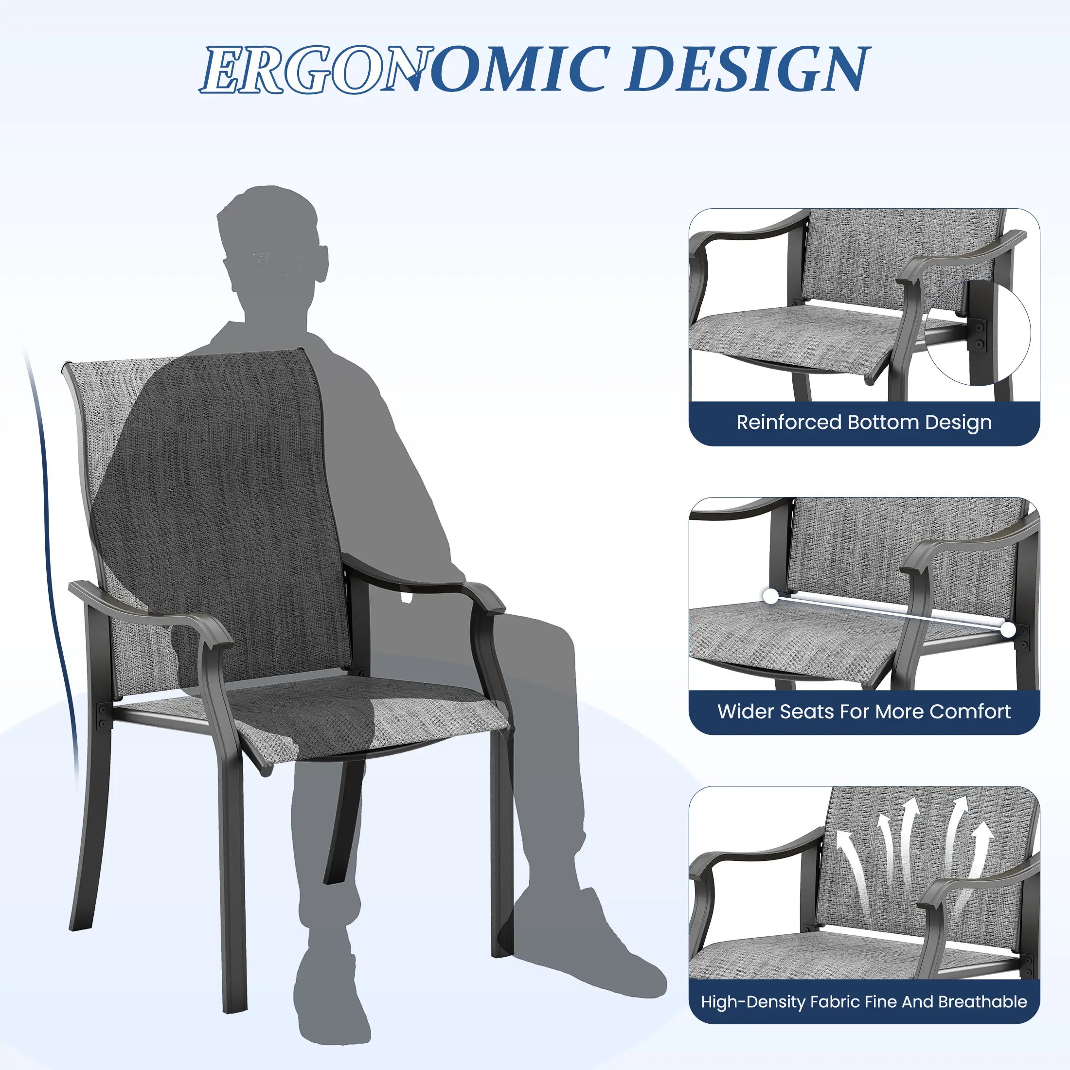 Techmilly Patio Chairs Set of 2, Outdoor Dining Chairs High Back with All Weather Breathable Textilene, Metal Frame for Lawn Garden Backyard Deck, Grey White