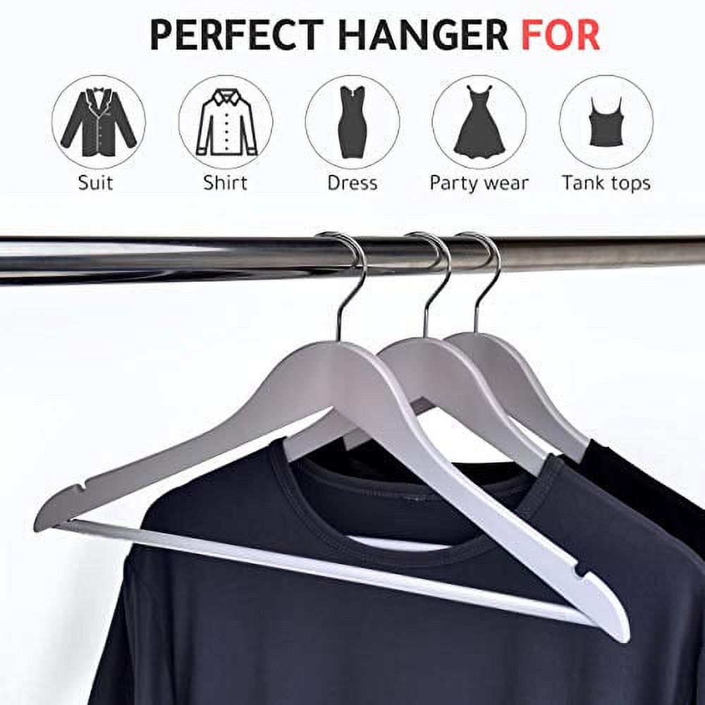 Quality Wooden Hangers - Slightly Curved Hanger Set of 80-Pack - Solid Wood Coat Hangers with Stylish Chrome Hooks - Heavy-Duty Clothes, Jacket, Shirt, Pants, Suit Hangers (Gray, 80)
