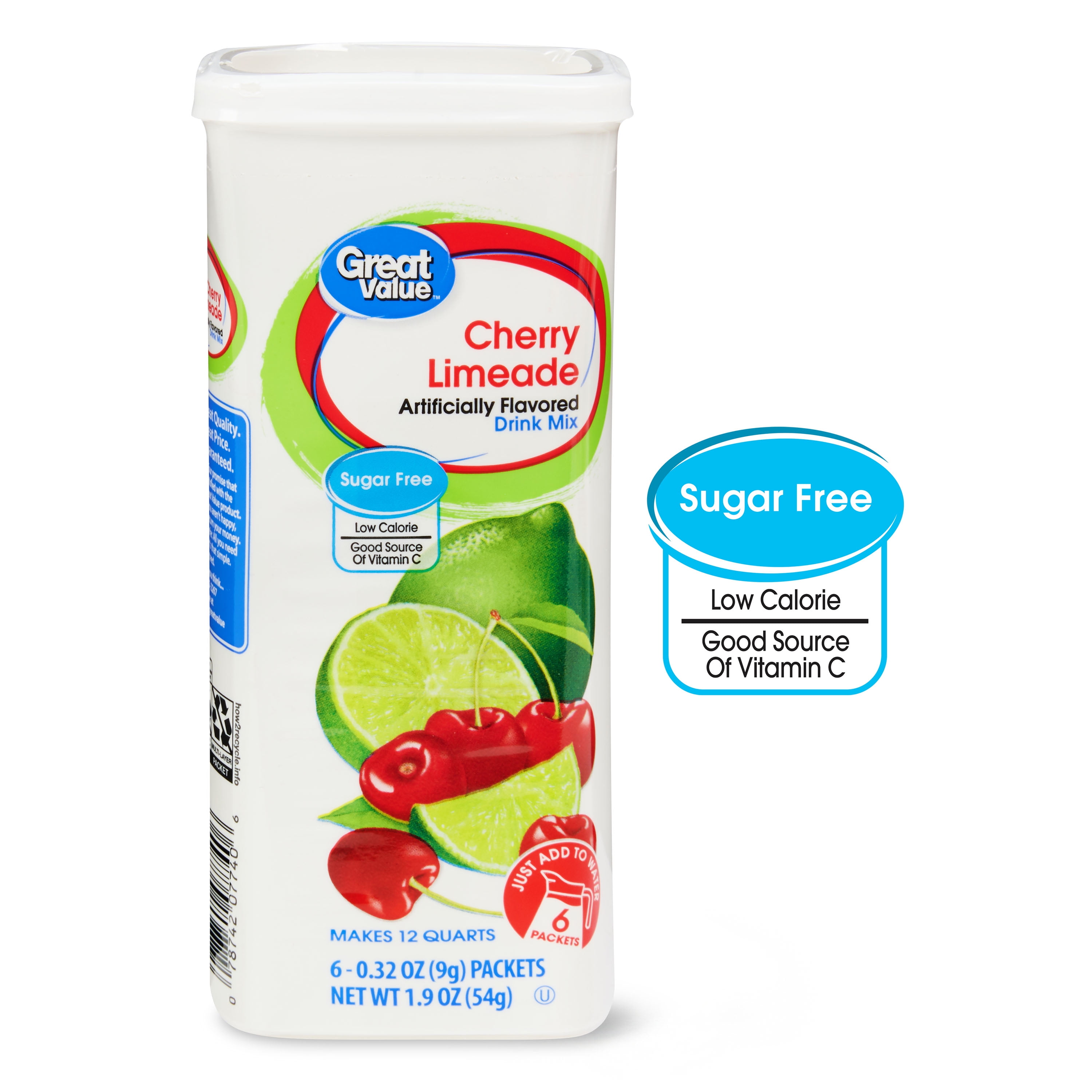 Great Value Sugar-Free Drink Mix, Cherry Limeade, 0.32 oz, 6 Count