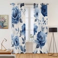 thumbnail image 2 of Blue Floral Kitchen Curtains 84 Inch Length, Watercolor Country Flower Pastoral Rose Grommet Top Bedroom Living Room Curtains, Light Filtering Cafe Curtain Drapes 2 Panels Set 84''x84'', 2 of 9