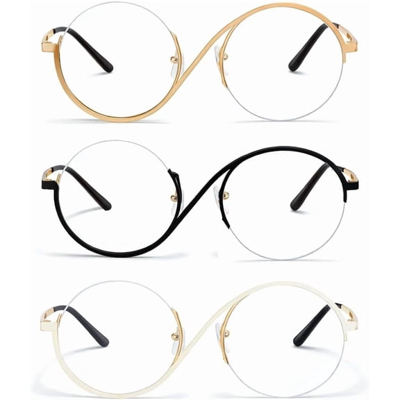 3 Pack Round Computer Glasses Clear Frame Lightweight Metal Frame for Women Men Office Gaming Screen Use