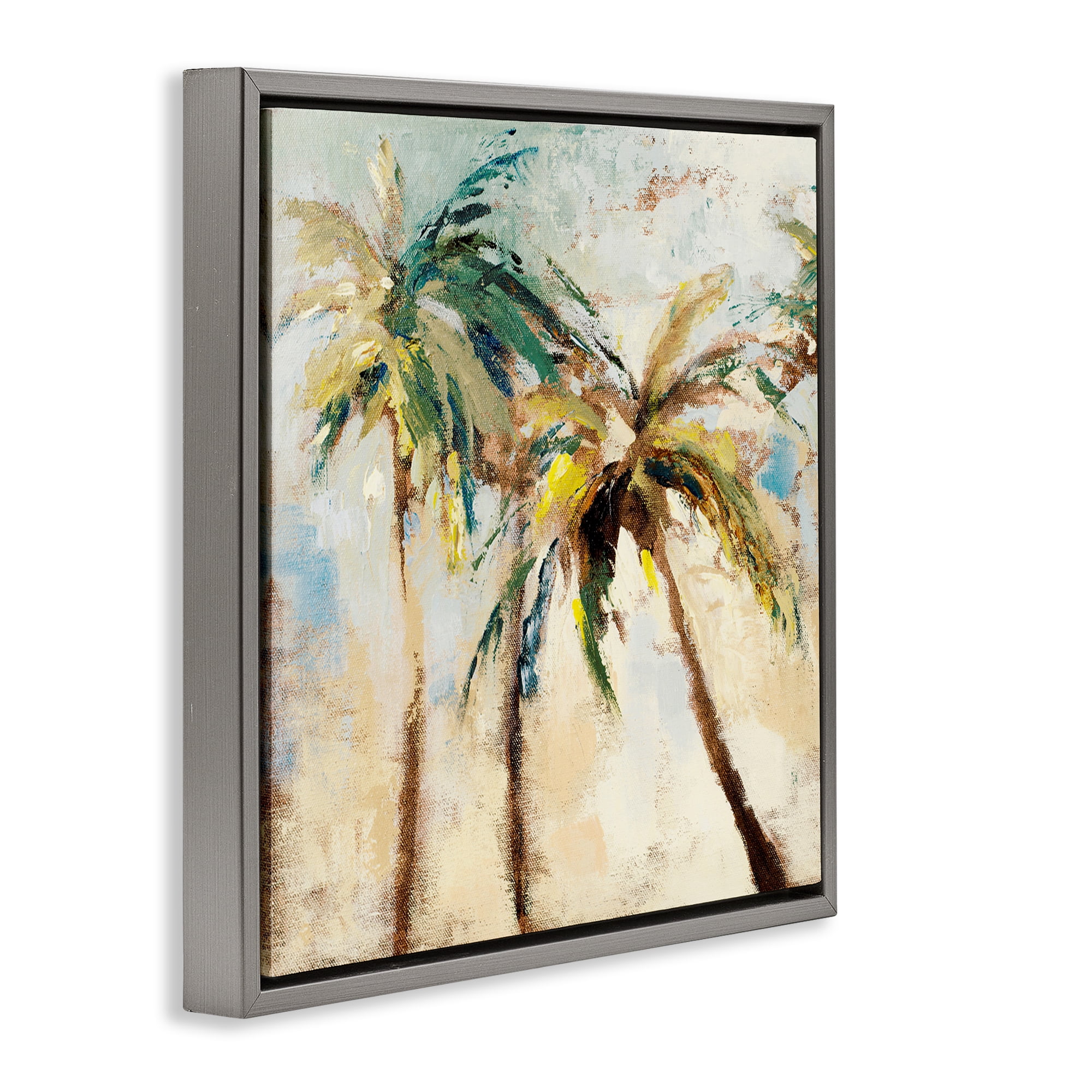 Stupell Industries Tall Palm Trees Abstract Botanical & Floral Painting Gray Floater Framed Canvas Art Print Wall Art, 18 x 18