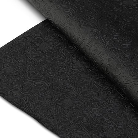 Tooled Faux Leather Western Cowboy, Floral Embossed Vinyl, Craft DIY and Upholstery Pleather Fabric - Cut By The Yard (Black)