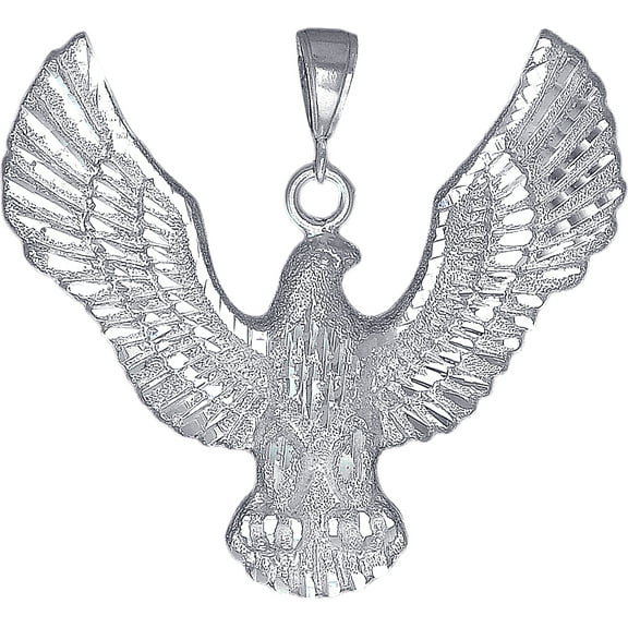 Large Sterling Silver Eagle Pendant Necklace 2.3 Inches 16 Grams with Diamond Cut Finish and 24 Inch Figaro Chain