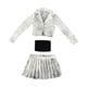 thumbnail image 1 of Conjunto de minivestido de chaqueta corta, falda plisada y top de tubo a escala 1/6 para figura Negro blanco, 1 of 9