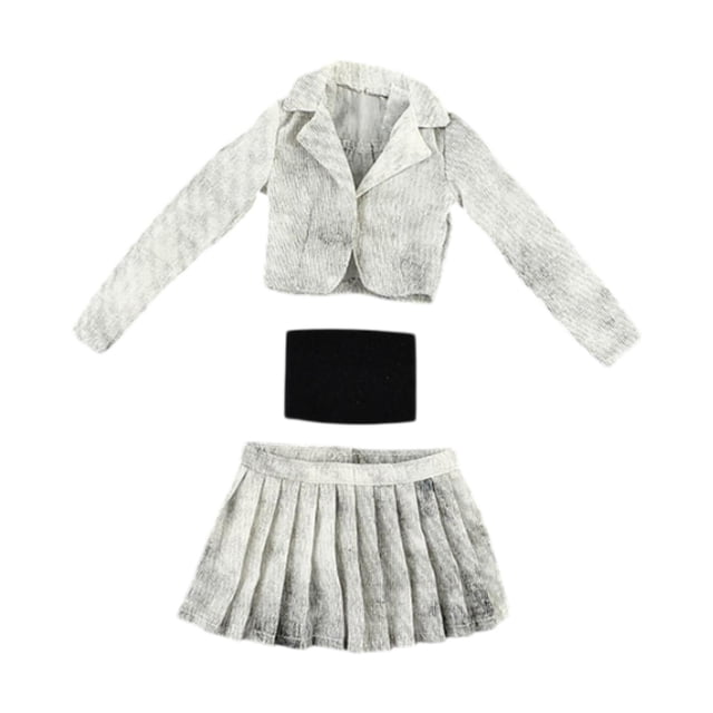 Conjunto de chaqueta corta, falda plisada y top tubo, ligero, moderno y cómodo, 1:6 Negro blanco