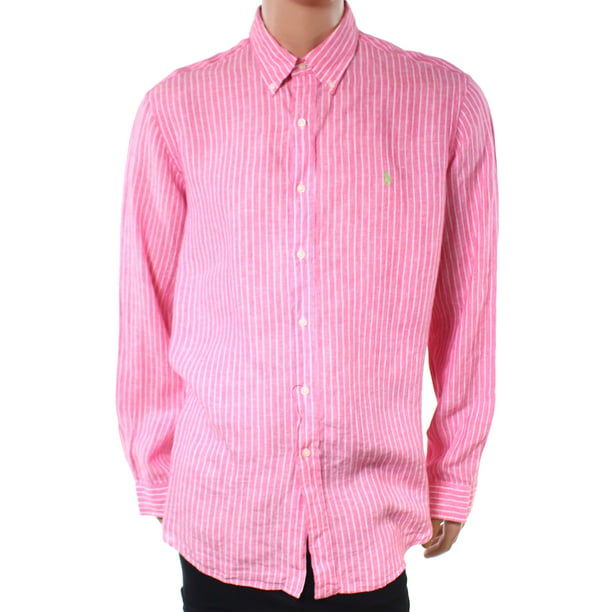 Ralph Lauren - Ralph Lauren Pink Mens Size XL Button Down Striped Long ...