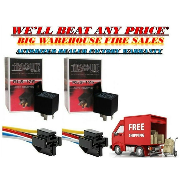 2 Absolute USA 12V 30/40 Amp SPDT Automotive Marine Bosch / Tyco Style 5 Pin Relay with Wires & Harness Socket