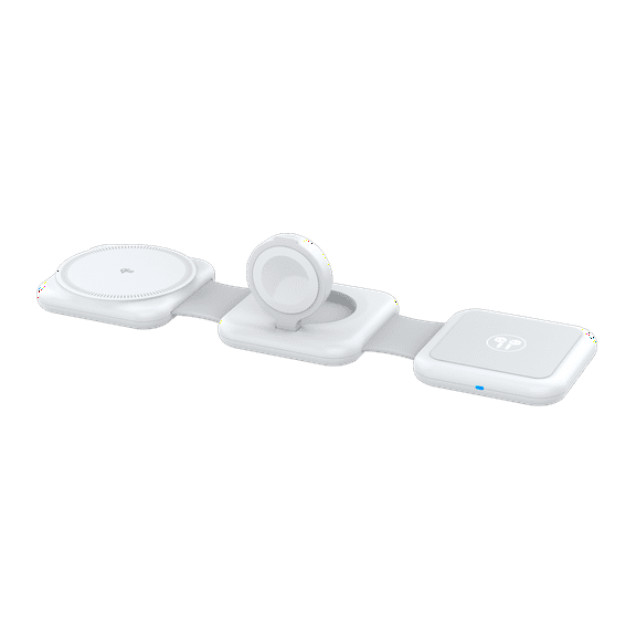 onn 3-in-1 Wireless Charging pad– Foldable Design with Wall Adapter & Cable, White – Compatible with iPhone 17/16/15/14/13/12, Apple Watch, AirPods and other Qi enabled devices