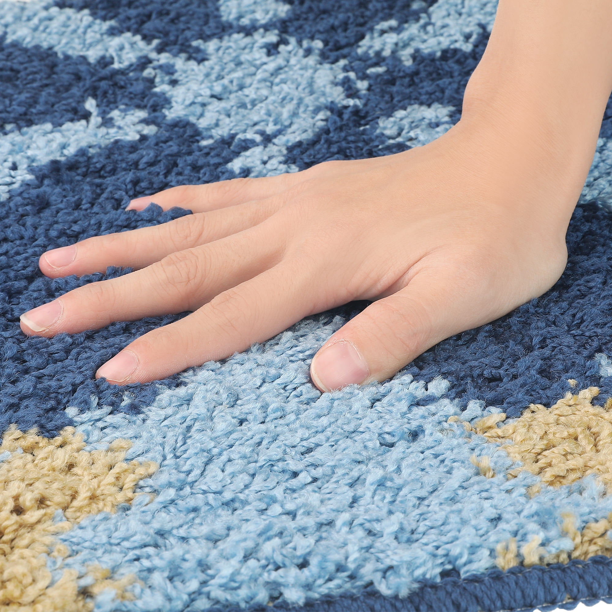 Unique Bargains Floral Bath Mat Checked Washable Bath Carpet for Bathroom Floor Blue-1 16"x24"