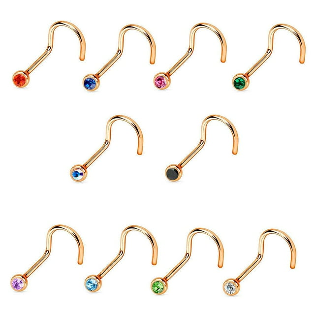 Bague de Nez Or Rose Vis Anodisée sur Acier Chirurgical 18G 20G
