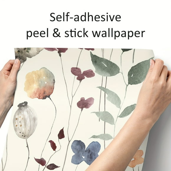 Set of 3 Vinyl Self-Adhesive Wallpapers - Pastel Floral and Botanical Theme, Removable Moisture-Proof Wall Decals for Home, Classroom, and Furniture Decoration