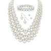 Graduated Simulated Pearl Goldtone 3-Piece Necklace, Bracelet and Earring Set with FREE BONUS Drop Earrings 16"-19"