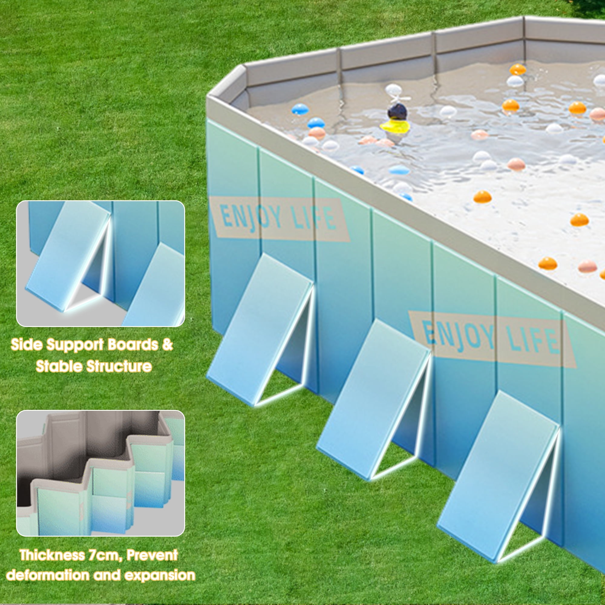 YYW 101" Foldable Swimming Pool for 1-6 People, Large Non-inflatable Above Ground Pools for Kids Family(Sky Blue)