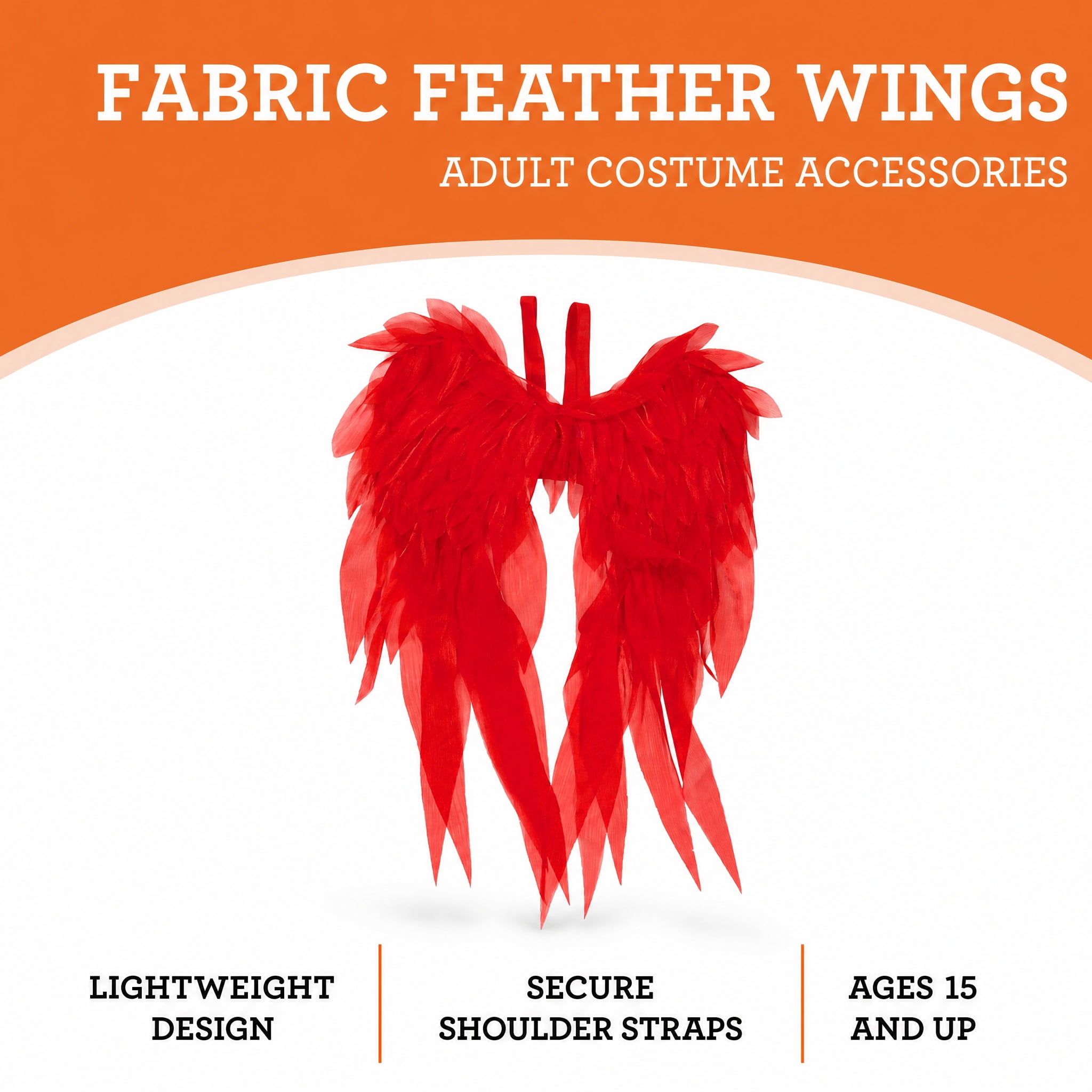 Fabric Feather Wings Costume Accessory for Adults, Red, Halloween by Way To Celebrate