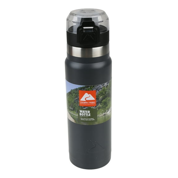 Ozark Trail 24 oz Black and Silver Stainless Steel Water Bottle with Wide Mouth Lid