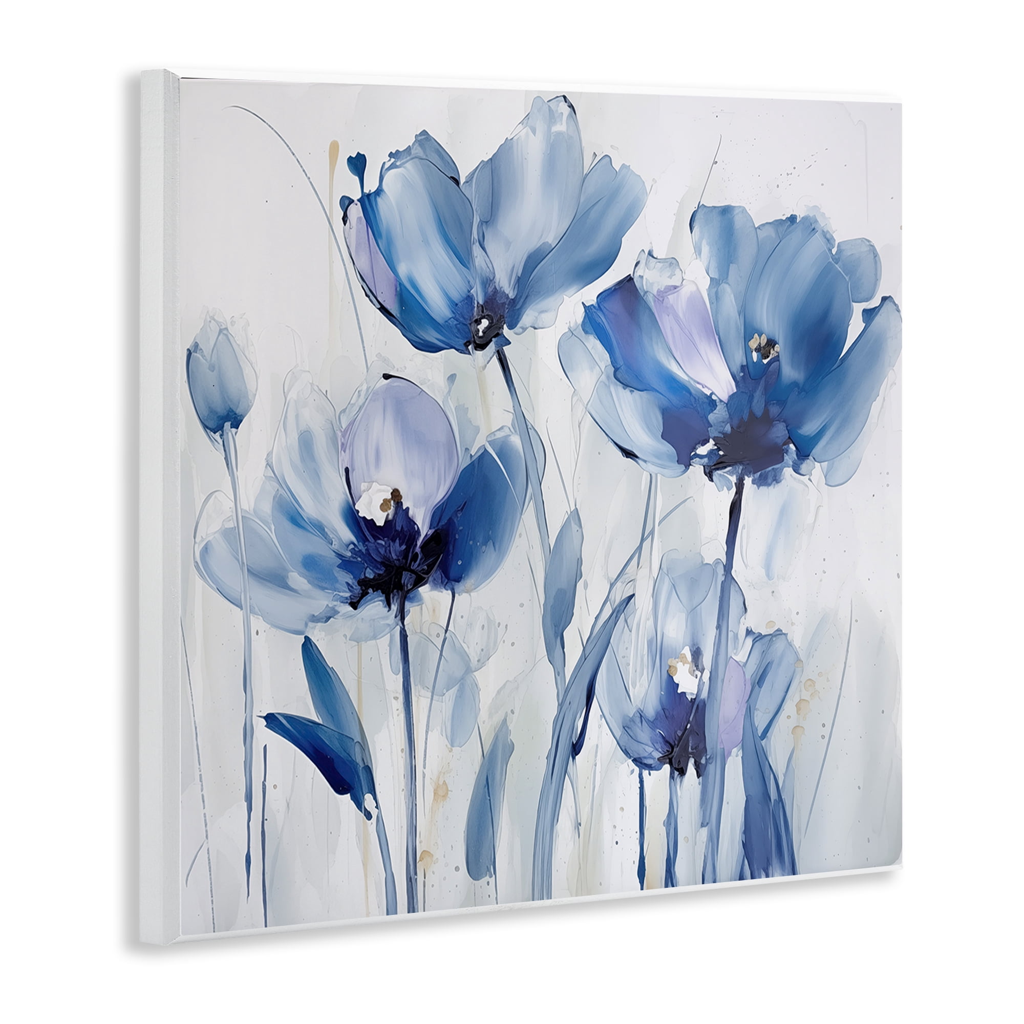 Stupell Industries Blue Abstract Blooms Botanical & Floral Painting Unframed Art Print Wall Art, 12 x 12
