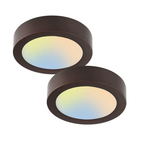 

RUN BISON 9 Inch LED Flush Mount Round Ceiling Light Equivalent to 60W 2700K-5000K CCT Selectable CRI 90+ Dimmable LED Panel Light Damp Rated ETL Listed Bronze Finish-2 Pack