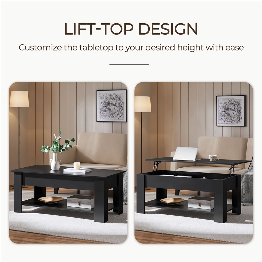 Yaheetech 47.5in Wooden Lift Top Coffee Table with Hidden Compartment for Living Room, Black