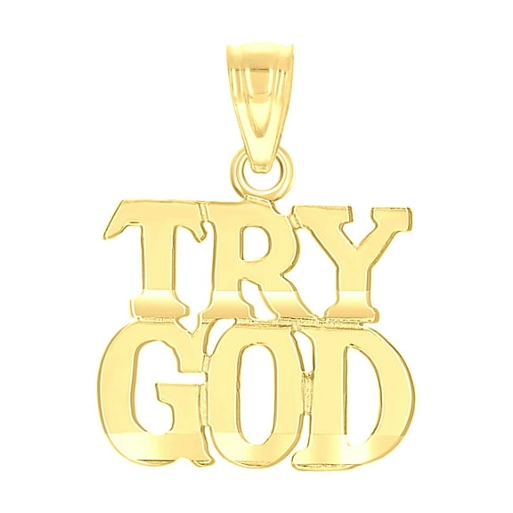 10k 10kt Yellow Gold Diamond-cut Unisex Try God Religious Charm Pendant for Men Women