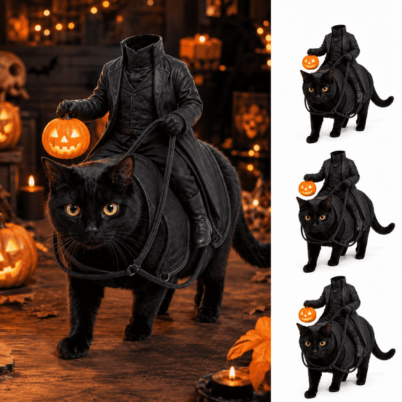 Headless Horseman Pet Costume, Funny Gothic Pet Costume with Pumpkin Lantern Detail, Spooky Cat Cosplay Outfit for Halloween Party, Photos and Seasonal Pet Dress Up, Small