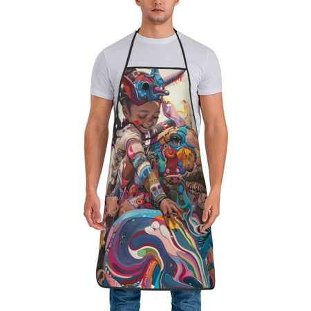 

Matuu Fantasy Colorful Beast for Cooking Apron for Men and Women Adjustable Strap and Waist Ties for Baking Cooking Gardening