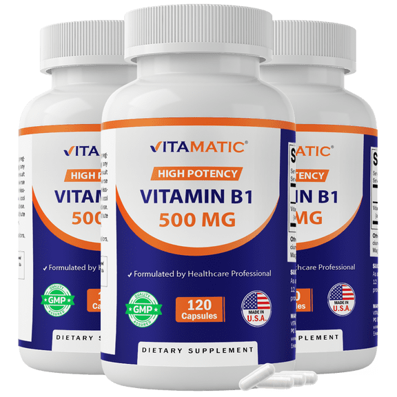 3 Pack Vitamatic Vitamin B1 (Thiamine) 500mg, 120 Capsule