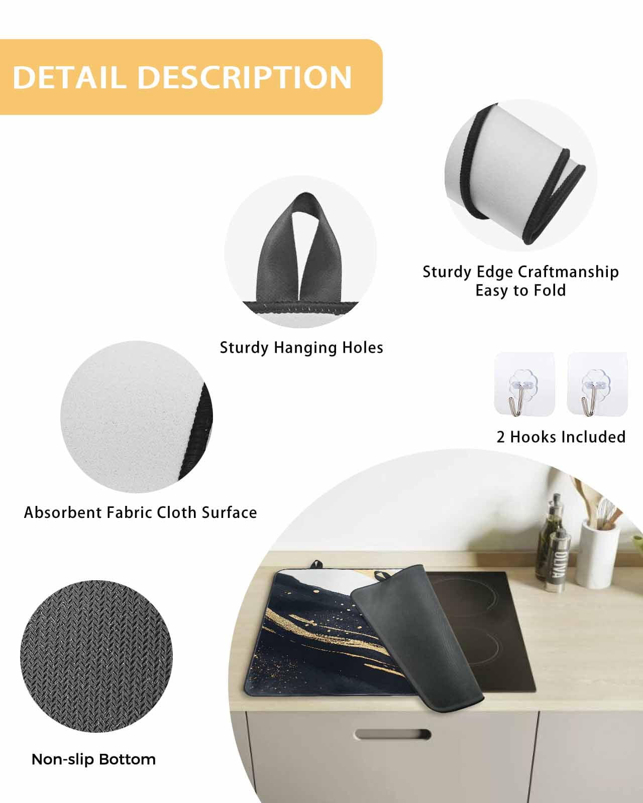 nqOlkjepod Large Induction Cooktop Protector Mat 24"x21", Marble Stove Top Covers for Electric Stove, Black Navy Blue Gold White Modern Luxury Stove Burner Cover Mats, Glass Top Stove Cover