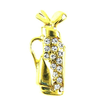 Gold Tone Golf Club Brooch Pin with Rhinestones