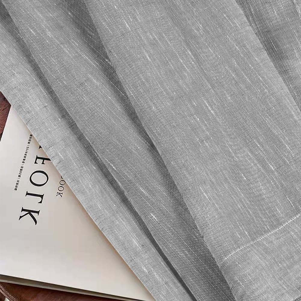 PrimeBeau Semi Sheer Curtains Light Filtering Natural Linen Blended Grommet Draperies, 52" by 96" inch, 2 Panel Set, Gray