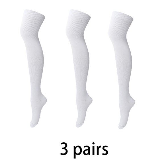 Multiple pairs of compression socks, outdoor knee high pressure socks, elastic socks, long tube sports, running, cycling (White 3 pairs,L/XL (50-52))