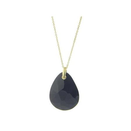 Black Vermeil Pendant - Sterling Silver Vermeil 1.5 in. Pear Shape Black Faceted Crystal Pendant 24 in. Chain