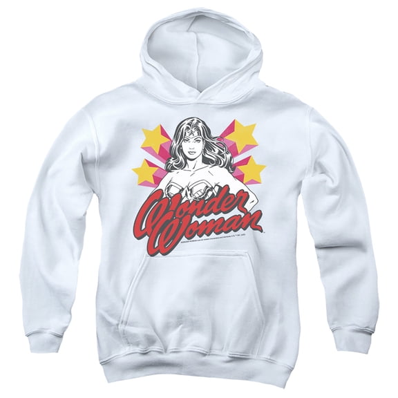 Wonder Woman Stance 2 Kids Pull-Over Hoodie (Large) for Youth Boys and Girls, White