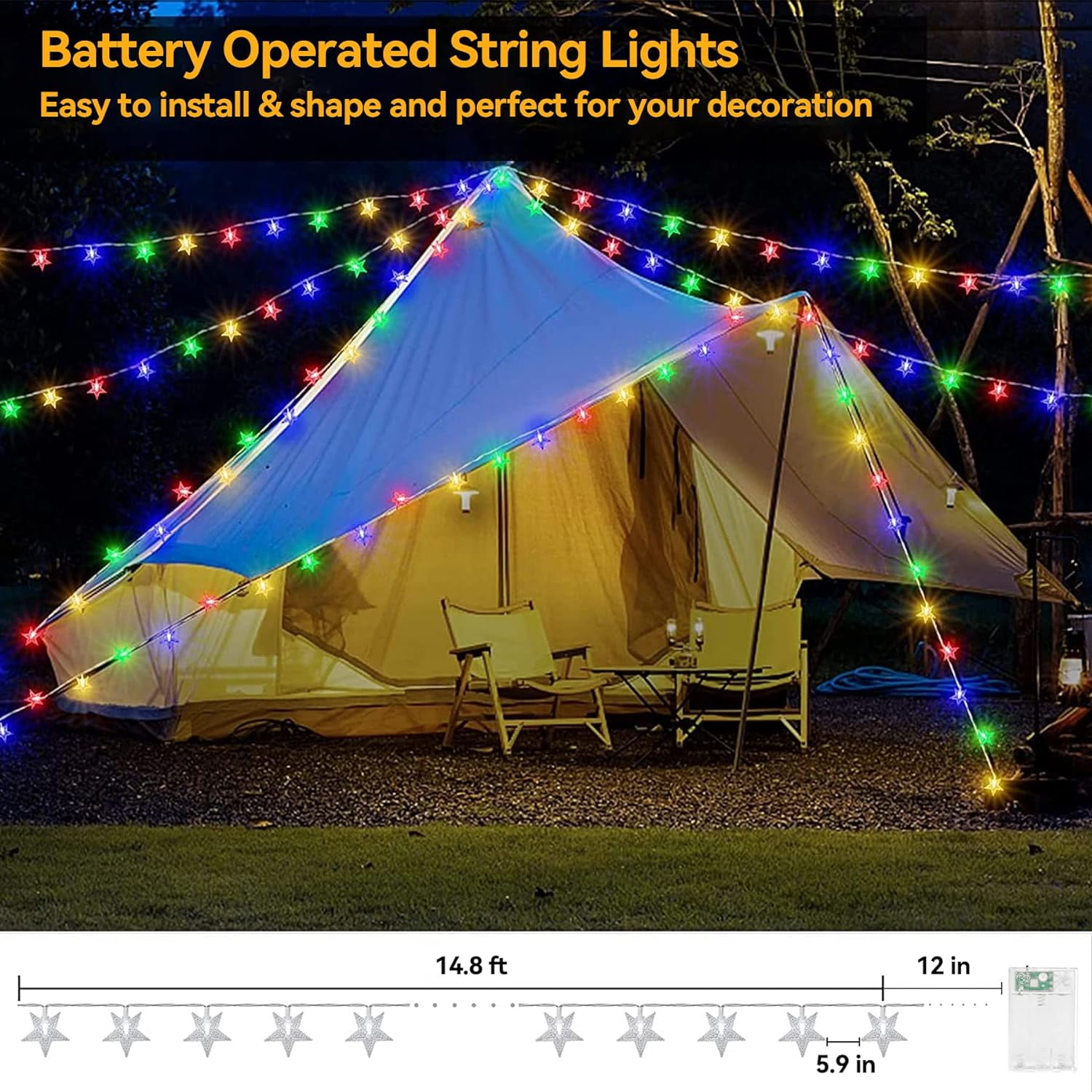 Star String Lights 15 FT 30 LED Fairy Christmas Light Battery Operated Indoor Outdoor Twinkle Lights Bedroom Decor for Party Wedding Xmas Tree (Multicolor)