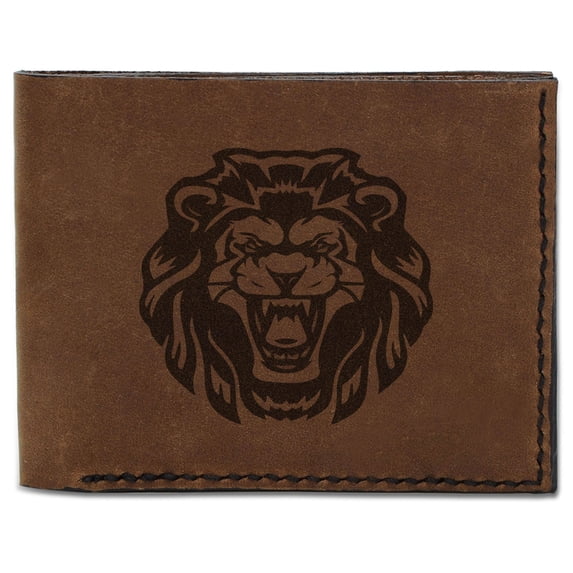 Men's Lion Tatoo Style -13 Handmade Genuine Pull-up Leather Wallet MHLT_03