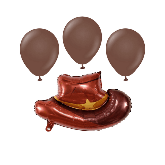 Cowboy Hat Balloon Set Western Theme Party Decoration Kids Brown Gold Rodeo